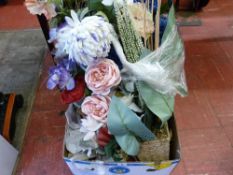Box containing several modern vases and a quantity of dried flowers