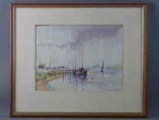 WILFRED SUTTON watercolour - Norfolk Broads scene with boats and figures, signed, 26.5 x 35 cms