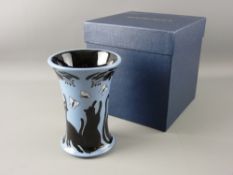 A MOORCROFT 'LUCKY BLACK CAT' VASE, designed by Paul Hilditch, decorated on a blue ground with black