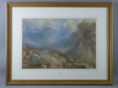 ATTRIBUTED TO CHARLES HOWORTH watercolour - mountain stream and gorge under cloud, 48 x 33 cms