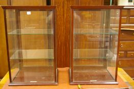 A PAIR OF VICTORIAN MAHOGANY DISPLAY CABINET by Rudduck & Co, Shopfitters, London, rear opening