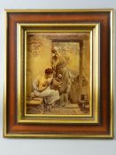 PAUL THUMANN crystoleum - seated lady potter painting an urn overlooked by her companion, 26 x 20