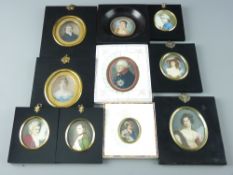 A COLLECTION OF 19th CENTURY & LATER HANDPAINTED PORTRAIT MINIATURES, ten in all, mostly head and