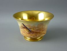 A HAND PAINTED BOWL BY LEIGHTON MAYBURY (ex Royal Worcester), pheasants in a landscape setting