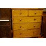 A GOOD VICTORIAN SATIN WOOD CHEST of two short over three long drawers, all oak lined with turned