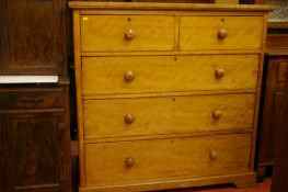 A GOOD VICTORIAN SATIN WOOD CHEST of two short over three long drawers, all oak lined with turned
