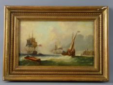 CONTINENTAL SCHOOL oil on canvas - 19th Century shipping scene with numerous barks and boats, 17 x