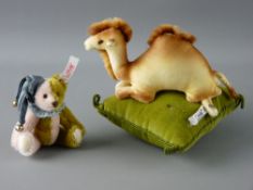 A STEIFF HARLEQUIN BEAR & CAMEL ON CUSHION with certificates, no. 35 and 03278 respectively