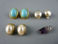 TWO PAIRS OF SIMULATED PEARL EARRINGS and a pair of turquoise coloured earrings, all clip-on with