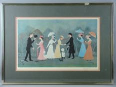 HELEN BRADLEY coloured guild stamped print - 'We Met In The Park', signed in full, 32 x 53 cms and