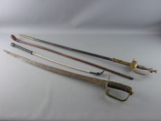 TWO ANTIQUE SWORDS & TWO VINTAGE RIDING CROPS including a circa 1900 German court sword by Weyerberg