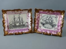 TWO SHIP DECORATED SUNDERLAND LUSTRE PLAQUES by Dixon Phillip & Co, one showing a rigged threemaster