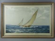 MONTAGUE DAWSON guild stamped coloured print - two yachts in rough seas, signed in full and with