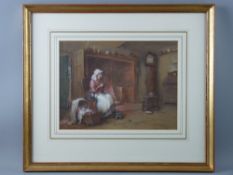 WILLIAM KAY BLACKLOCK watercolour - interior scene with a young mother seated knitting with her baby