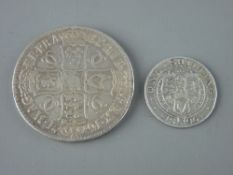 A CHARLES II FULL CROWN dated 1671, tertio type and a fine grade 1896 Victoria shilling