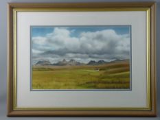 MARY KING watercolour - expansive Scottish landscape scene, monogrammed, 30 x 48 cms