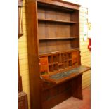 AN EDWARDIAN MAHOGANY SECRETAIRE BOOKCASE, the open top with adjustable shelves, the centre having a