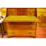 A GEORGIAN MAHOGANY & LATER INLAID FALL FRONT BUREAU, the top and sloping fall with satin wood