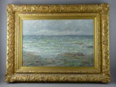 MARY MORRIS oil on canvas - expansive seascape with distant yachts, signed and dated 1911, 50 x 75