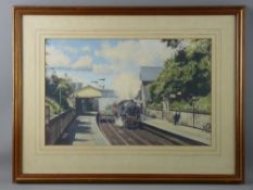 CHRISTOPHER DAVID HOLLAND GRA gouache - tank engine 42297 at Mersey Road Station, signed and dated
