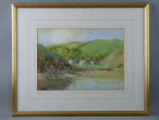 WARREN WILLIAMS ARCA watercolour - Llyn Peninsula(?), cove with buildings and bait gatherer by the