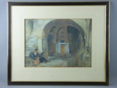 SIR WILLIAM RUSSELL FLINT coloured print - two figures at the door of an underground room, 31 x 44