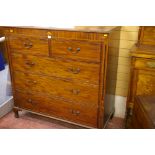 A 19th CENTURY MAHOGANY CHEST of two short over three long drawers with Sheraton shell inlays and