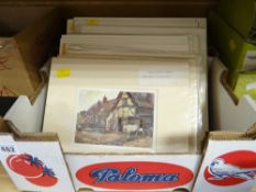 A box of mounted unframed country prints etc