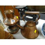A reproduction copper ship's mast head lamp & copper kettle