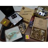 Various boxes & cases of costume jewellery & beads etc