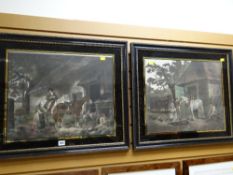 A pair of good antique prints in original frames, each by the same artist of country scenes of