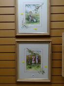 A pair of watercolours of children picking fruit by GLENDA ROE, signed