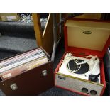 A Damsette record player & a box of records