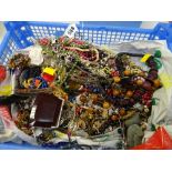 A tray containing a large quantity of costume jewellery & beads etc