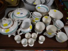 A tray of vintage Staffordshire gold & turquoise patterned teaware