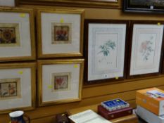 A set of four framed botanical prints & a set of four floral study furnishing prints