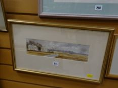 Framed ANDREW DOUGLAS FORBES watercolour of chapel & houses on a lane