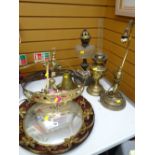Brass circular ceiling light fitting, brass oil lamp parts, circular mirror & lamp shades