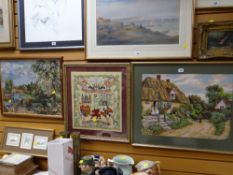Three framed tapestries including one commemorative