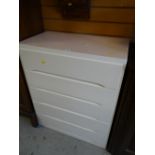 A white painted retro five-drawer wooden chest of drawers