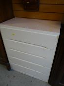 A white painted retro five-drawer wooden chest of drawers