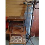 A bentwood hat stand, sundry small tables & an ironing board etc