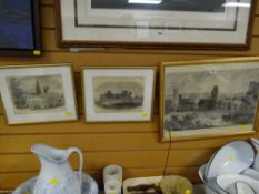 Three framed illustrated London News prints of local scenes including meeting of the Royal