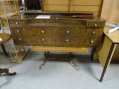 A retro dressing table & a pine topped table with metal legs etc