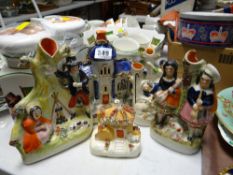 Collection of four various Staffordshire flat back figures together with two Staffordshire flat back