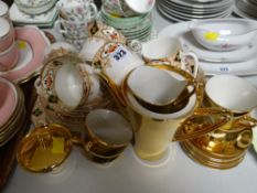 A vintage Bavarian gilt coffee set together with vintage Staffordshire teaware