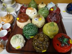 A tray of Sylvac novelty preserve & sauce lidded pots