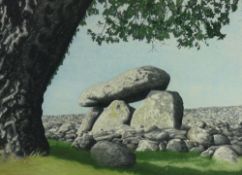 ALWYN DEMPSTER JONES watercolour - overhanging tree and study of Cromlech stones, 28 x 42cms