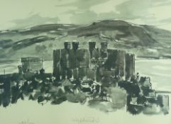 SIR KYFFIN WILLIAMS RA coloured limited edition (246/500) print - Conwy Castle and the Town,