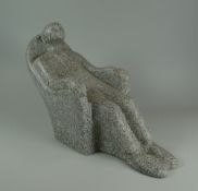 GWENDOLINE DAVIES stone carving - man in chair, 23cms high